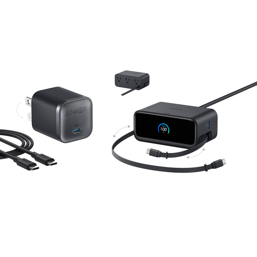 nabíjecí stanice anker nano 7 v 1 100 w a nabíječka anker nano 45 w s kabelem