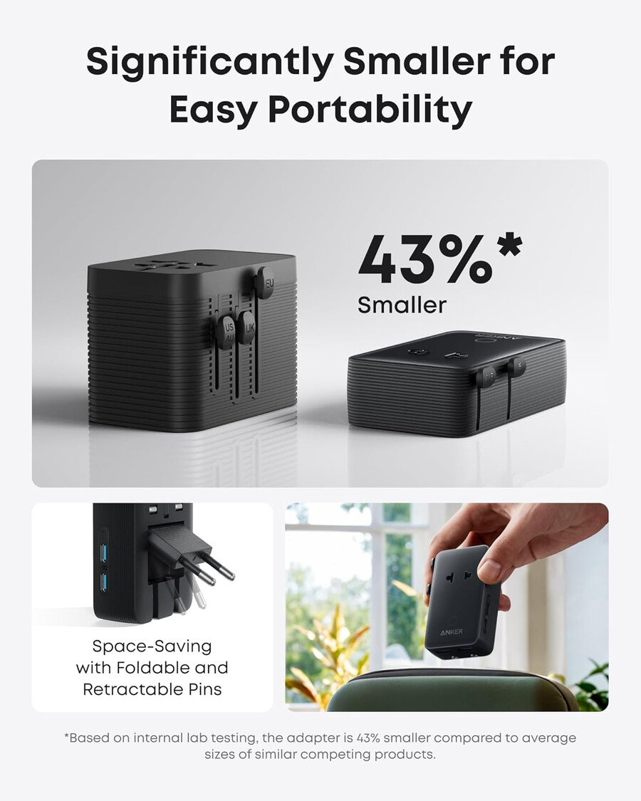 cestovní adaptér anker nano 5 v 1 20 w balení po 1 ks a nabíječka anker nano 45 w s kabelem usb-c na usb-c