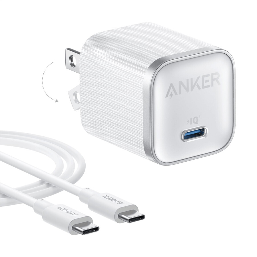 cestovní adaptér anker nano 5 v 1 20 w balení po 1 ks a nabíječka anker nano 45 w s kabelem usb-c na usb-c