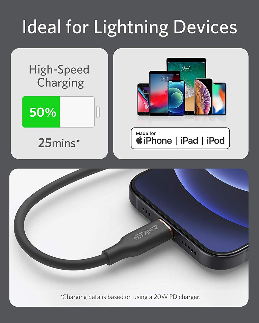 kabel anker 641 usb-c na lightning flow silikonový 90 cm