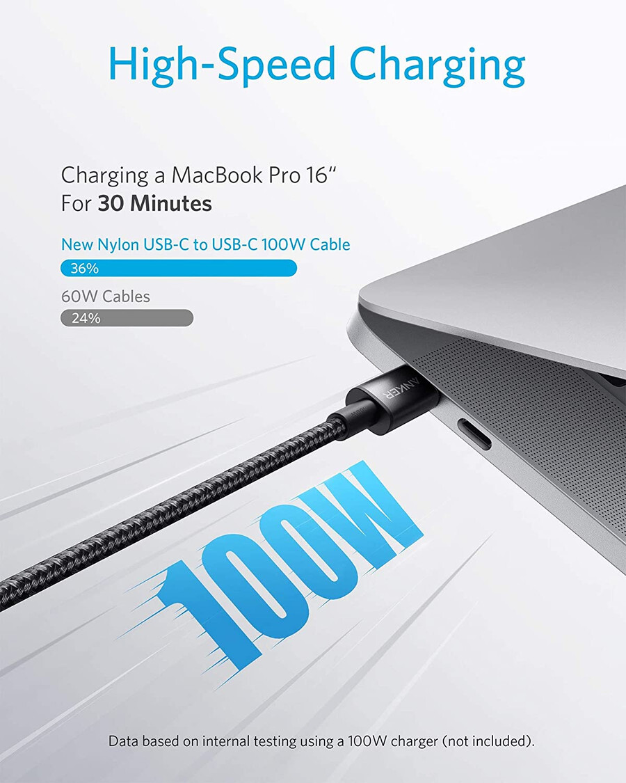 nový nylonový kabel usb-c na usb-c 100w 3 m