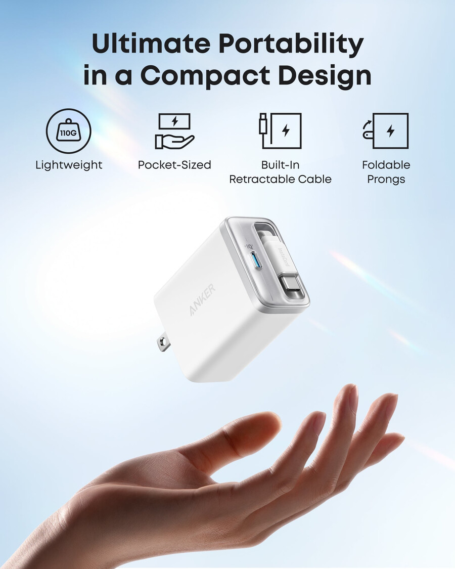 nabíječka anker nano 35w vestavěný zatahovací kabel usb-c