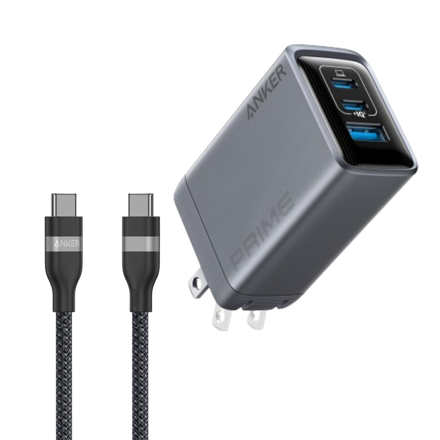 nabíječka anker prime 100 w 3 porty gan a kabel anker usb-c na usb-c 1 m 18 m 240 w opletený z recyklovaných materiálů