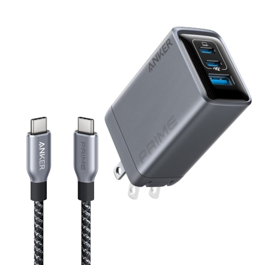 nabíječka anker prime 100 w 3 porty gan a kabel anker prime usb-c na usb-c 240 w s upcyklovaným opletením