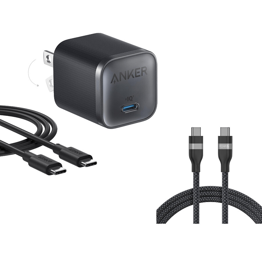 nano nabíječka anker 45 w s kabelem usb-c na usb-c a kabelem anker usb-c na usb-c 18 m 240 w s recyklovaným opletením