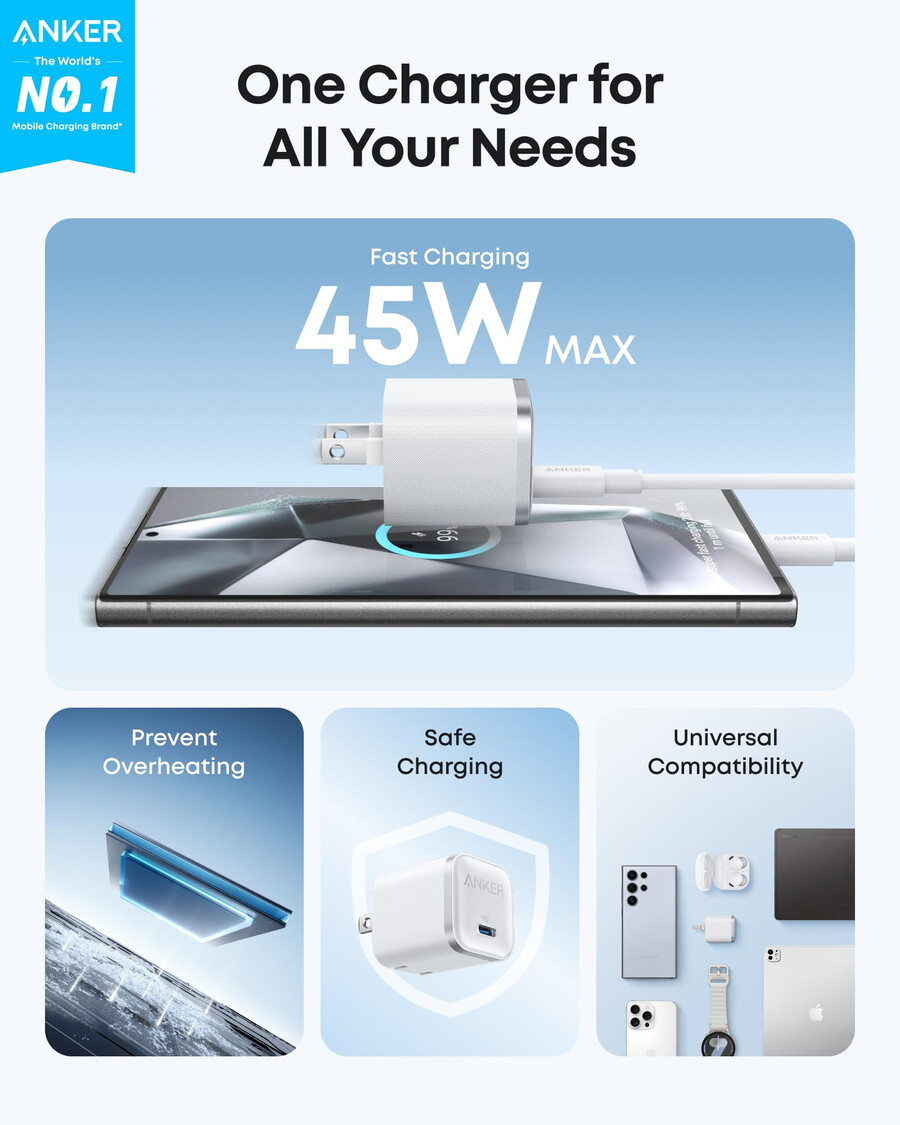 nabíječka anker nano 45w s kabelem usb-c na usb-c 2 ks