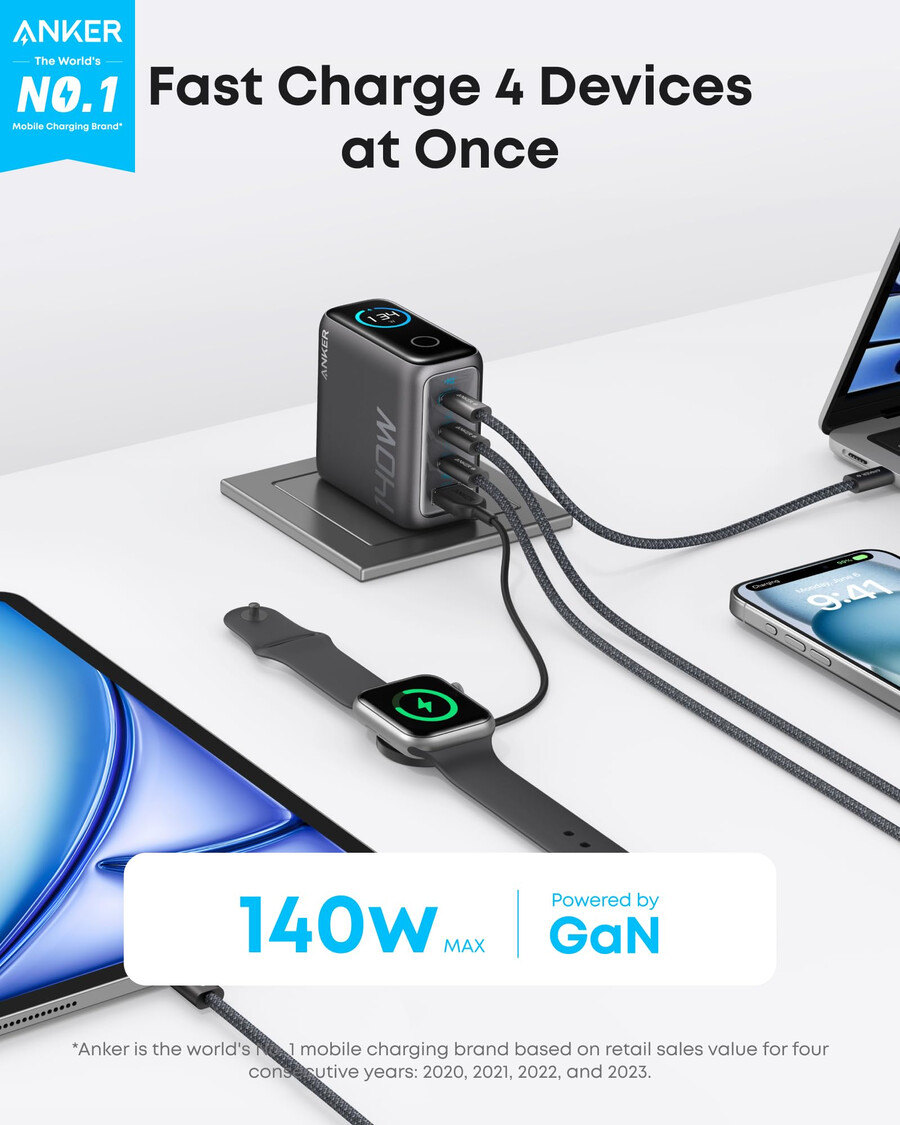 nabíječka anker 140 w 4 porty pd 3.1 s kabelem usb-c