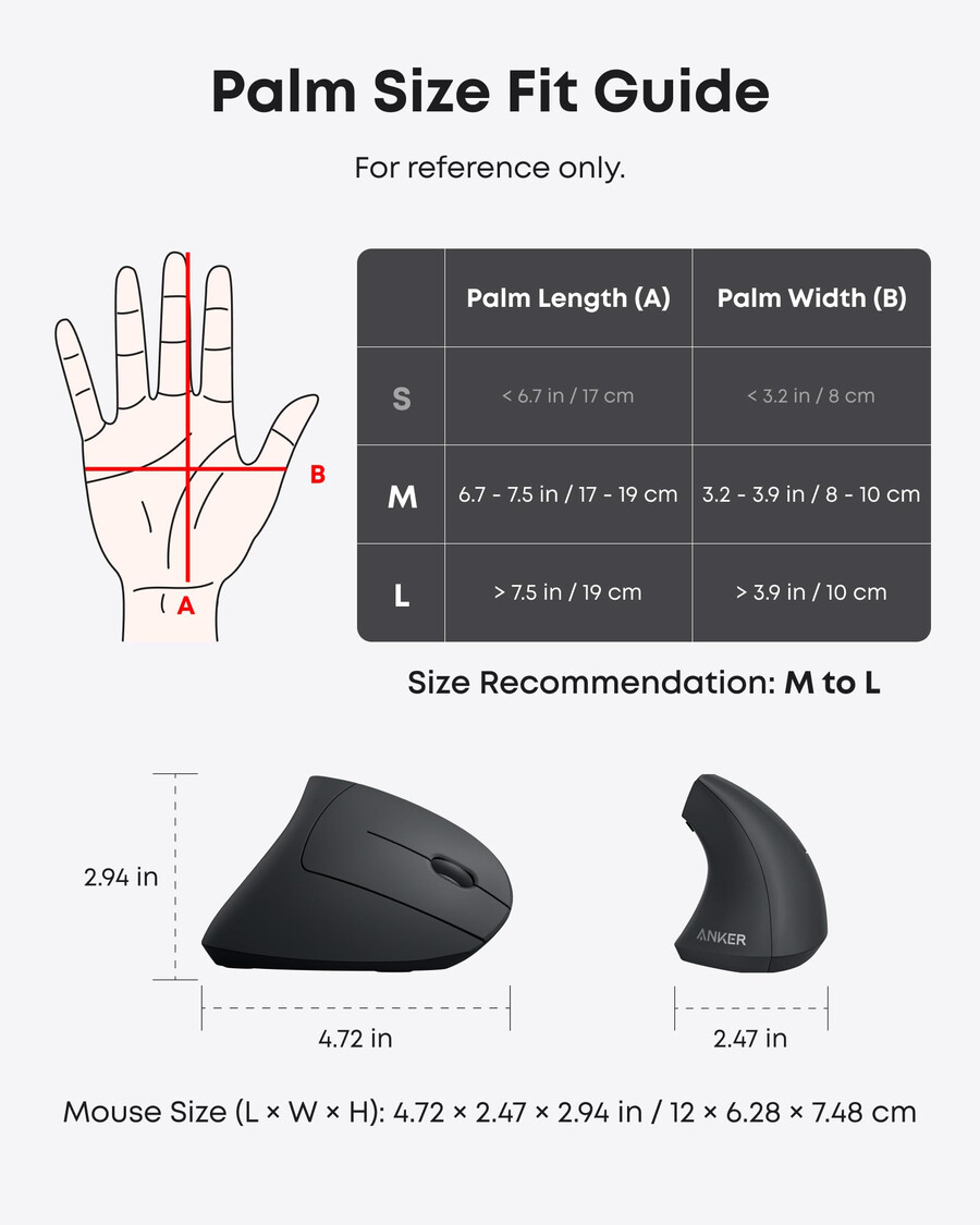 bezdrátová vertikální ergonomická optická myš anker 2.4g