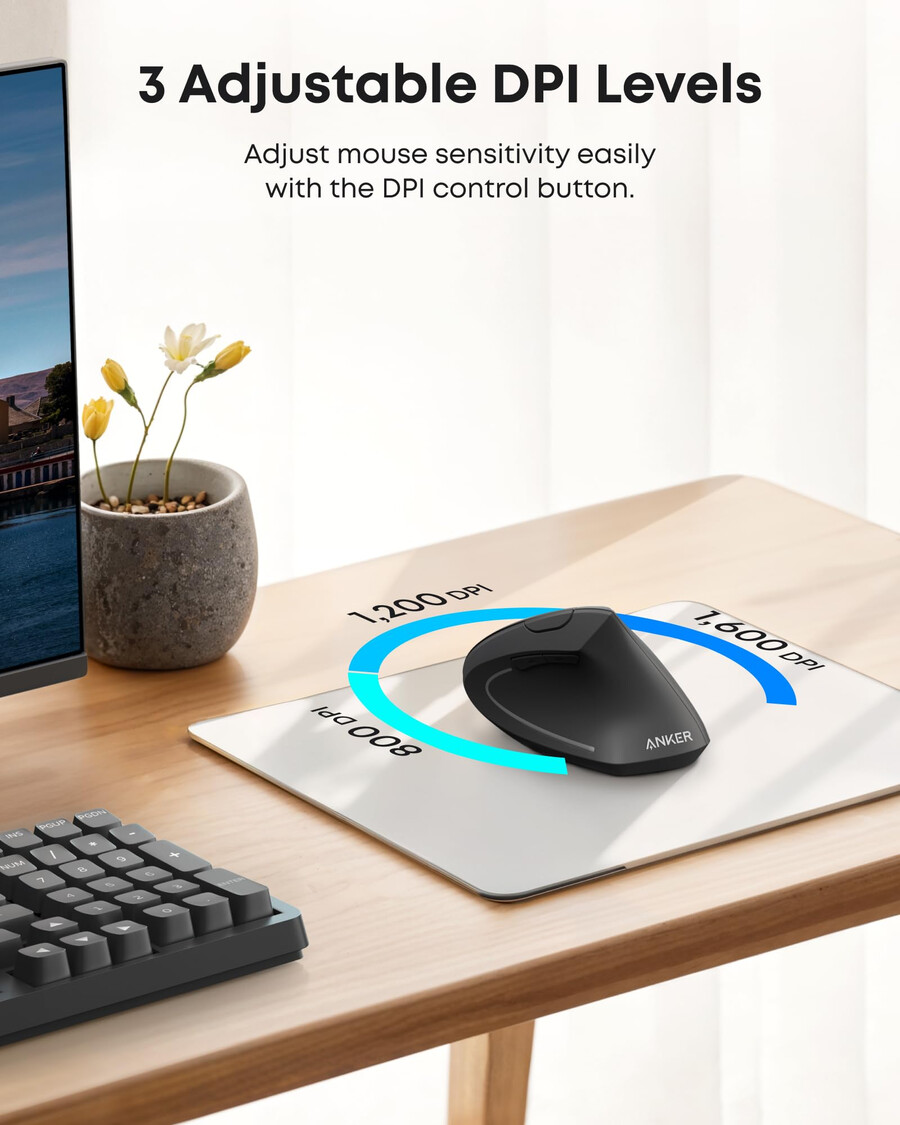 bezdrátová vertikální ergonomická optická myš anker 2.4g