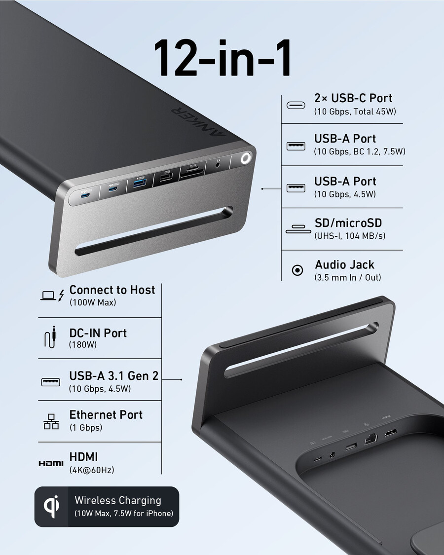 dokovací stanice anker 675 usb-c 12 v 1 stojan na monitor bezdrátová