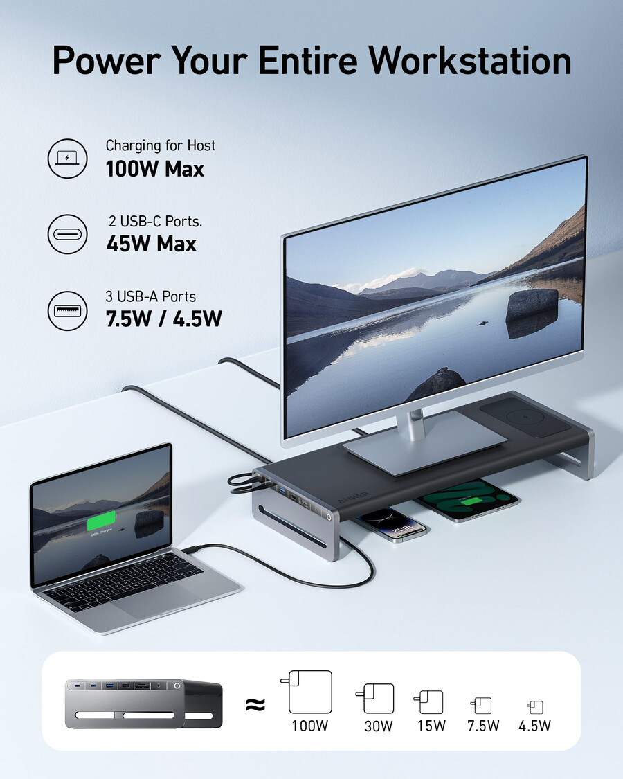 dokovací stanice anker 675 usb-c 12 v 1 stojan na monitor bezdrátová