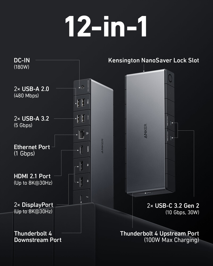 dokovací stanice anker 778 thunderbolt 12 v 1 thunderbolt 4