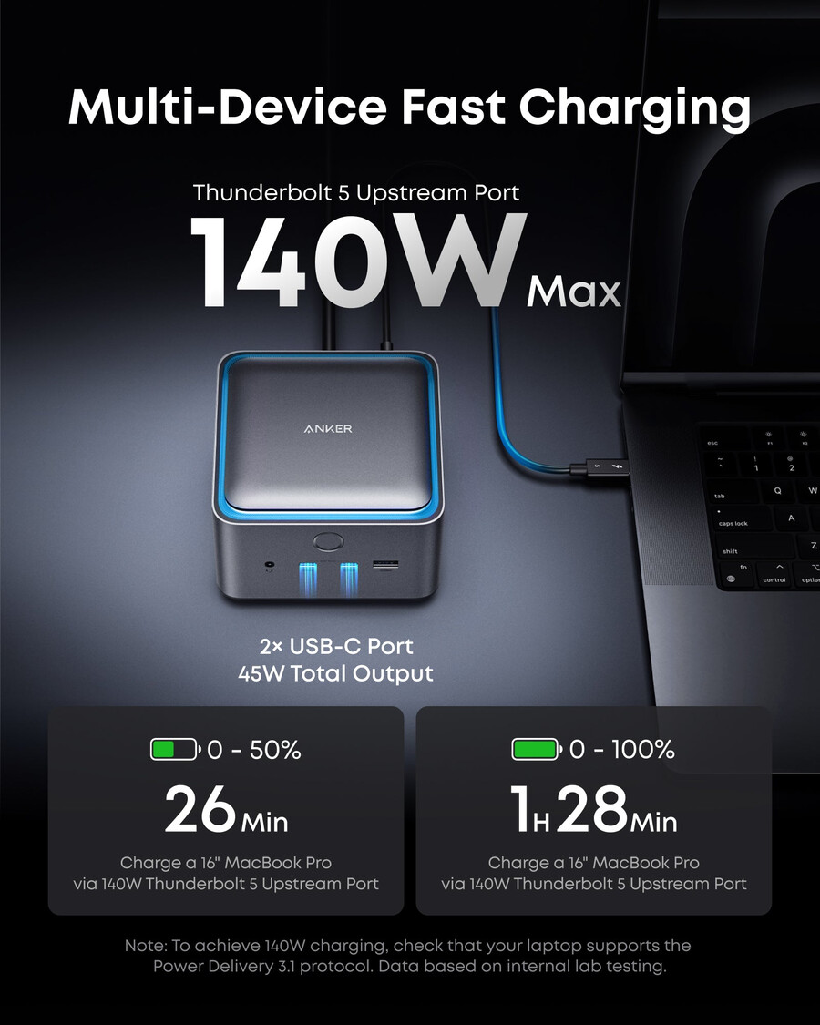 dokovací stanice anker prime tb5 14 v 1 140 w 8k thunderbolt 5