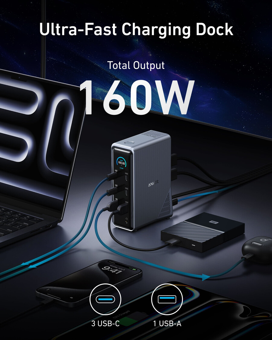 nabíjecí dokovací stanice anker prime s 240w kabelem usb-c na usb-c