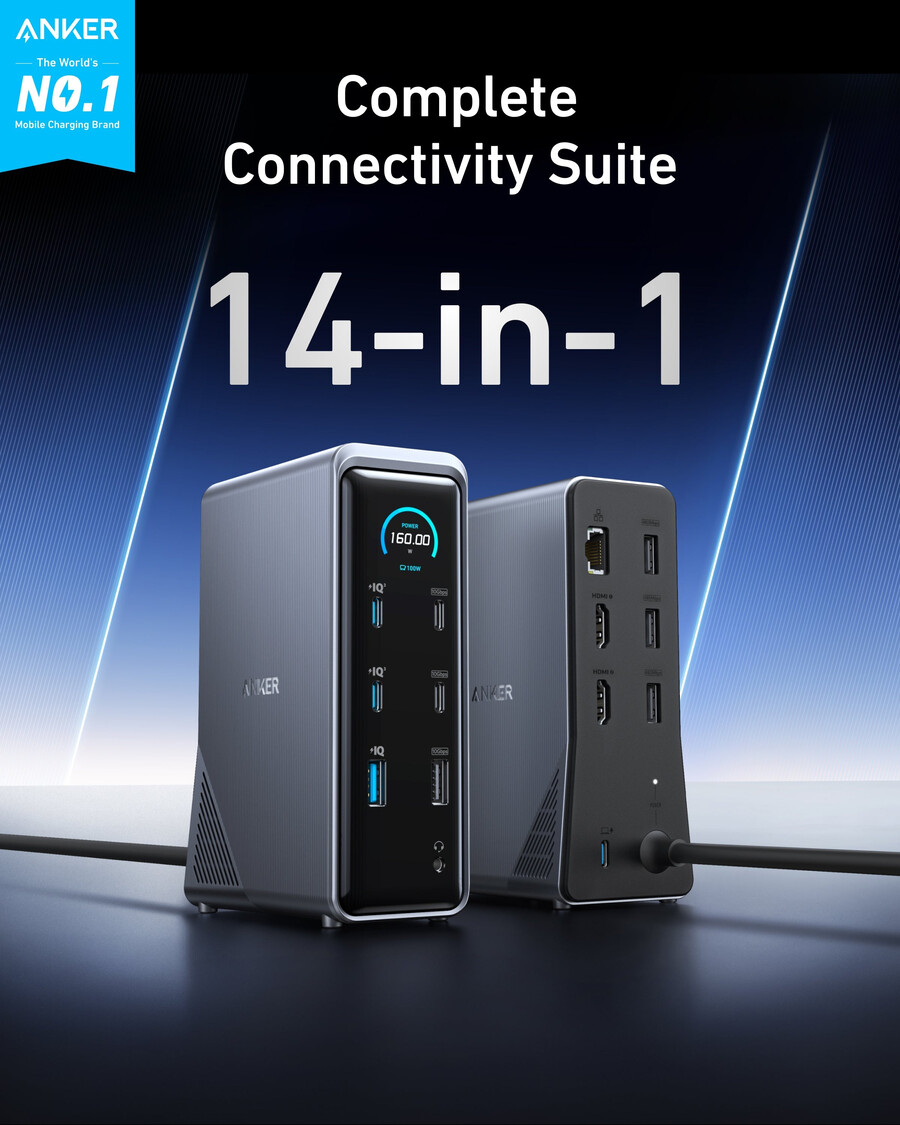 nabíjecí dokovací stanice anker prime 14 v 1 duální displej 160 w