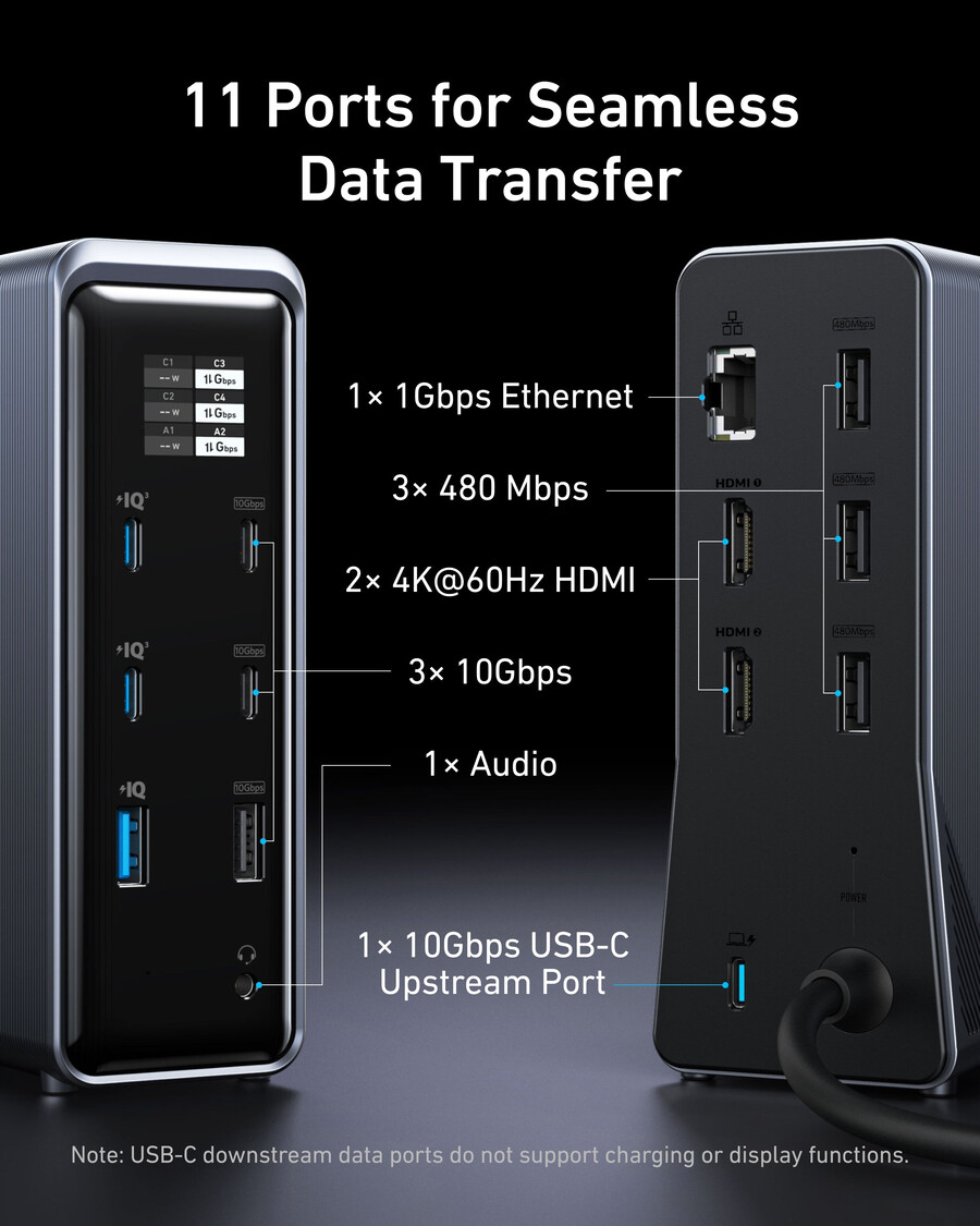 nabíjecí dokovací stanice anker prime 14 v 1 duální displej 160 w