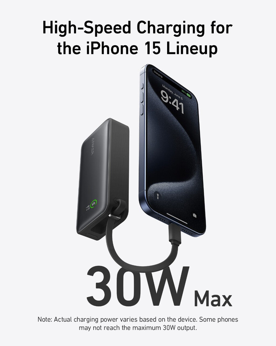 powerbanka anker nano 30w vestavěný kabel usb-c
