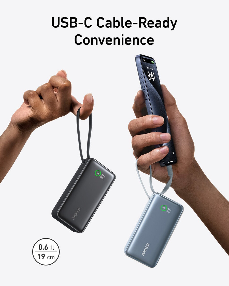 powerbanka anker nano 30w vestavěný kabel usb-c