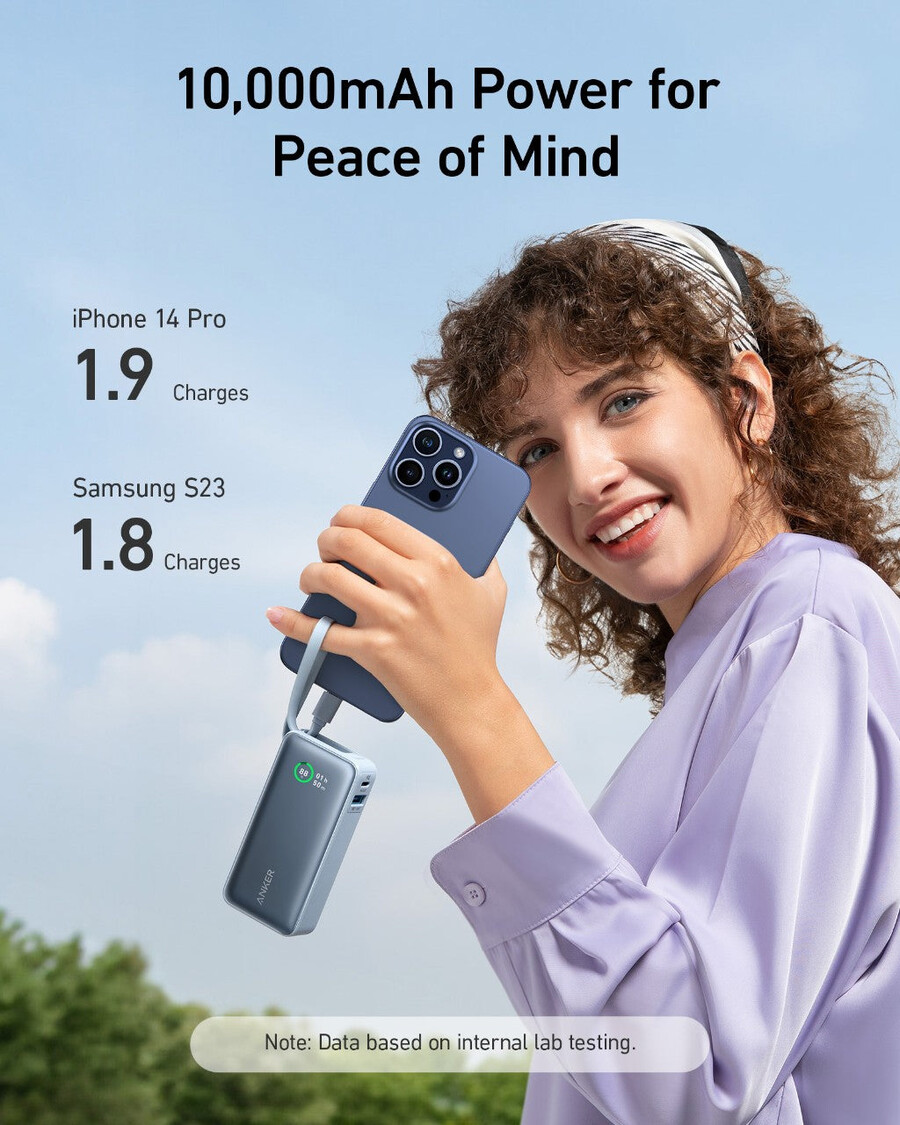 powerbanka anker nano 30w vestavěný kabel usb-c