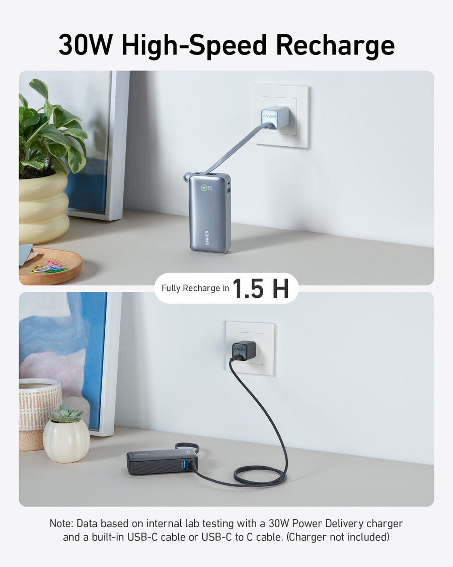 powerbanka anker nano 30w vestavěný kabel usb-c