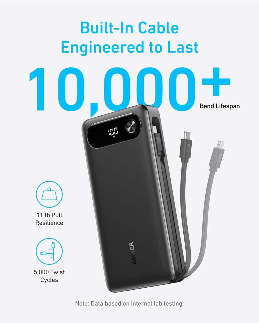 powerbanka anker 20k 87w vestavěný kabel usb-c