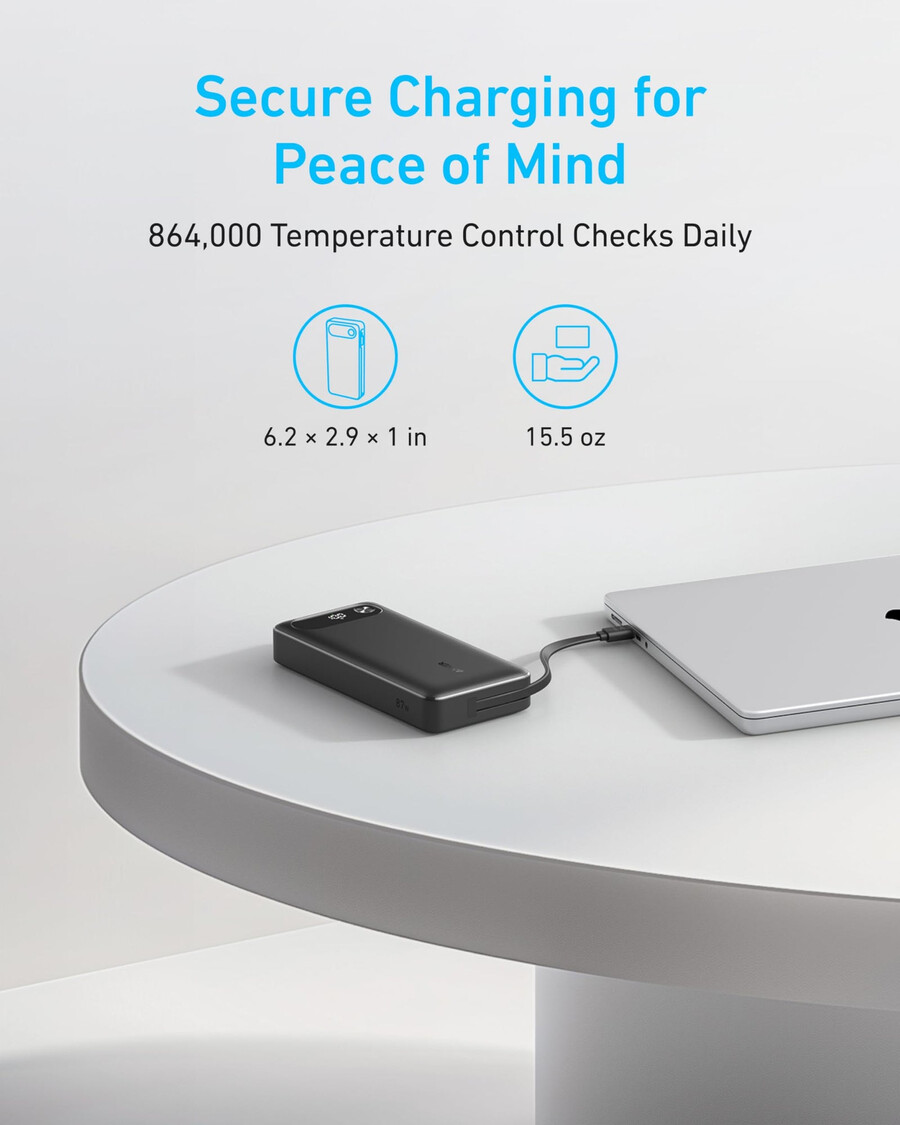 powerbanka anker 20k 87w vestavěný kabel usb-c