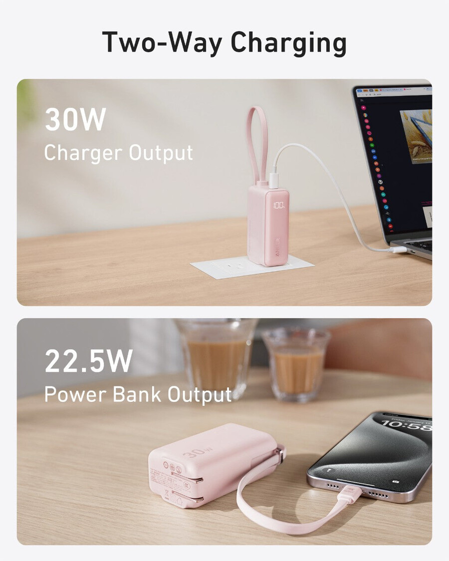 powerbanka anker 30w 5k fusion vestavěný kabel usb-c