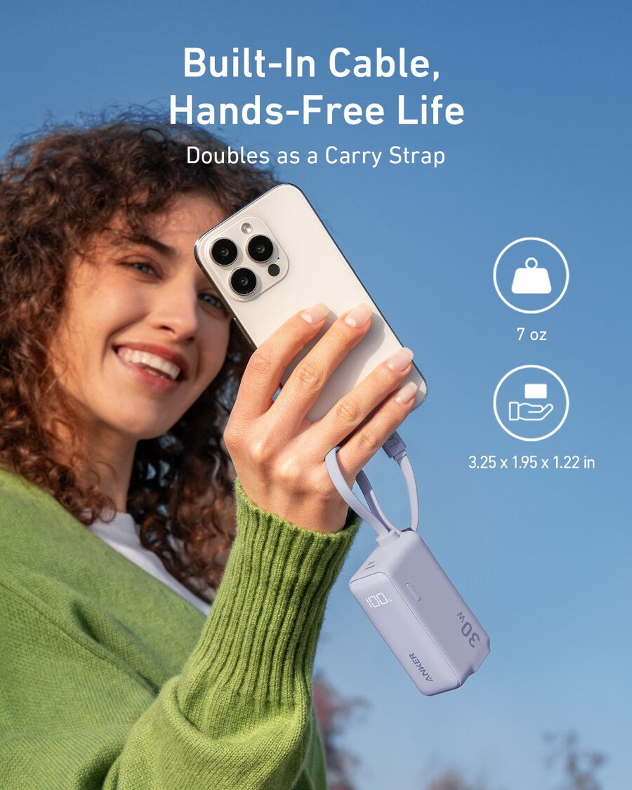 powerbanka anker 30w 5k fusion vestavěný kabel usb-c