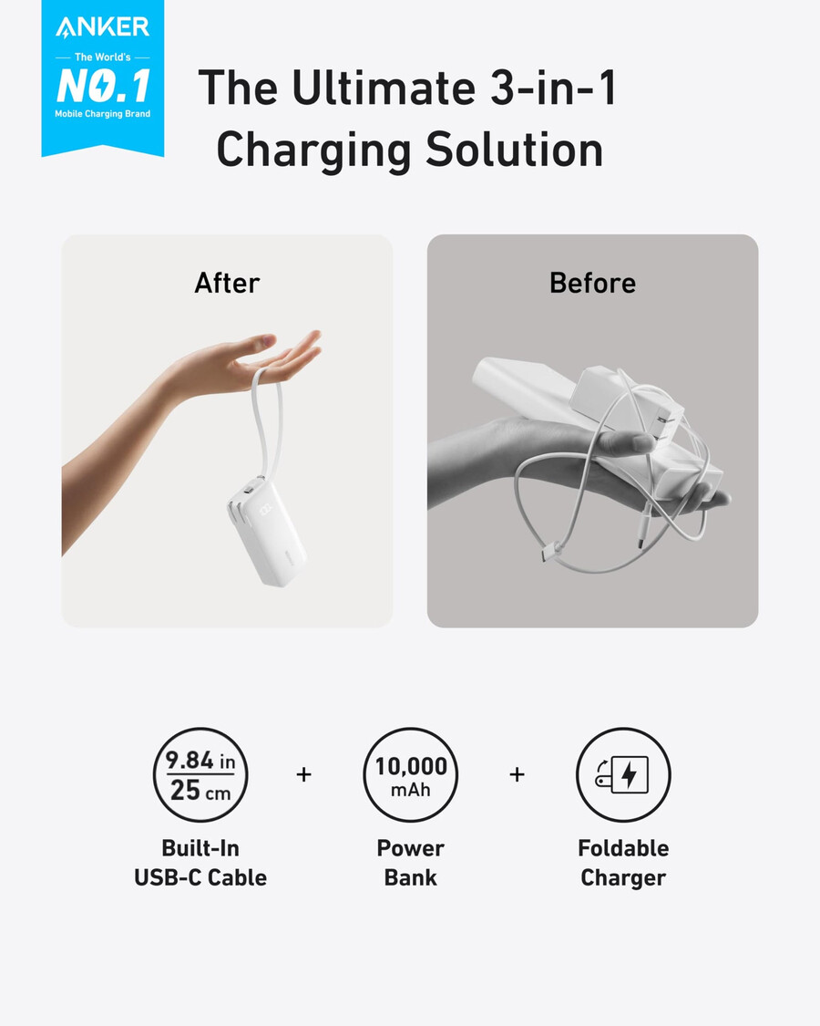 powerbanka anker 10k fusion vestavěný kabel