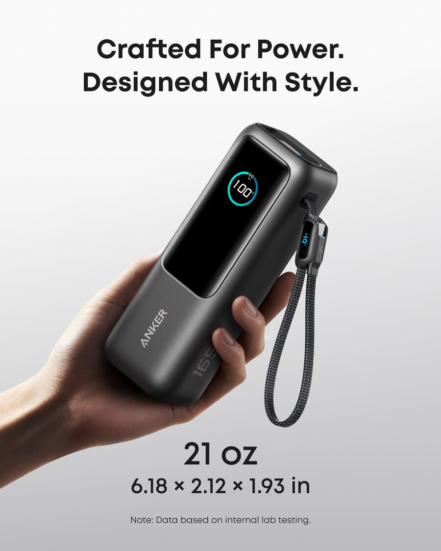 powerbanka anker pro notebooky 25k 165w vestavěné a zatahovací kabely