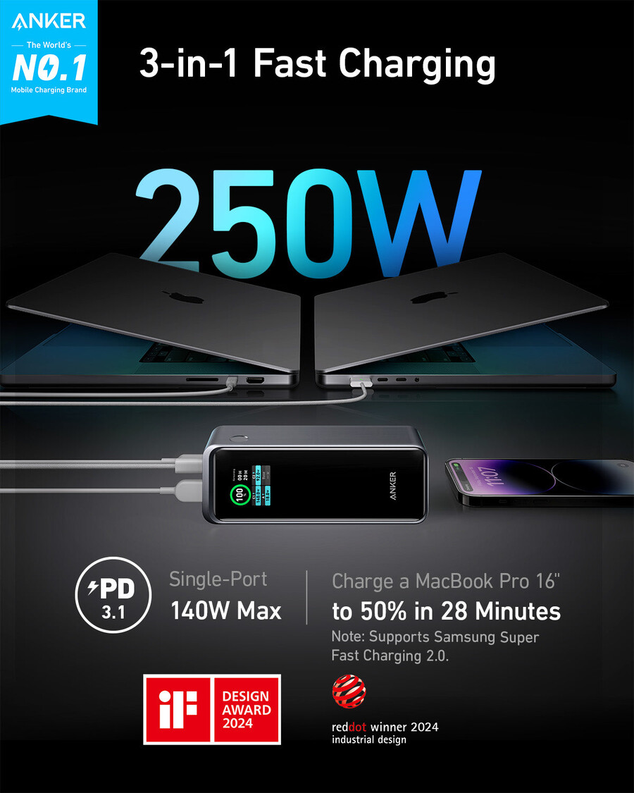 powerbanka anker prime 27 650 mah 250 w a nabíjecí základna 100 w