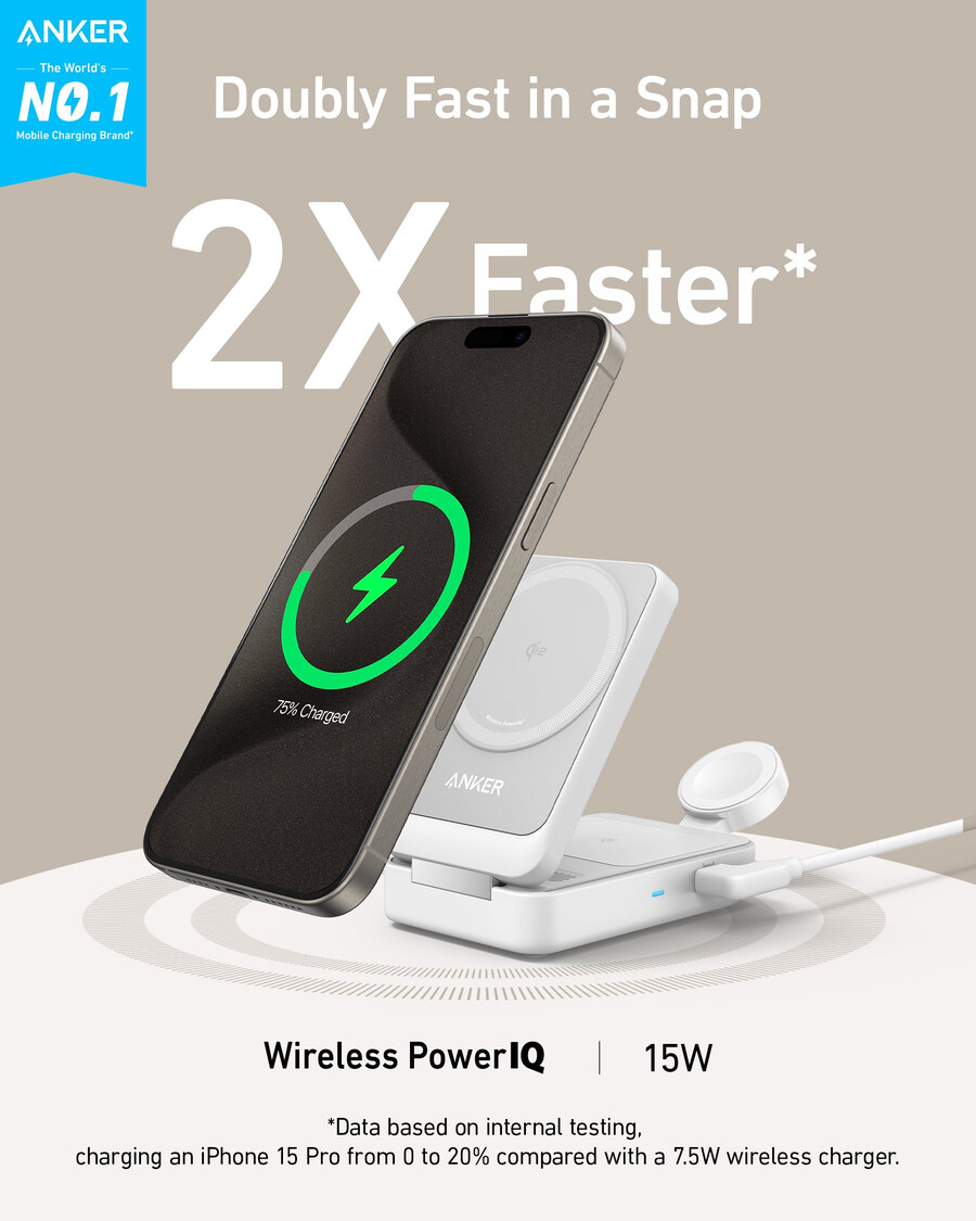bezdrátová nabíjecí stanice anker maggo skládací 3v1 a cestovní adaptér anker nano 5v1 20w balení po 1 ks
